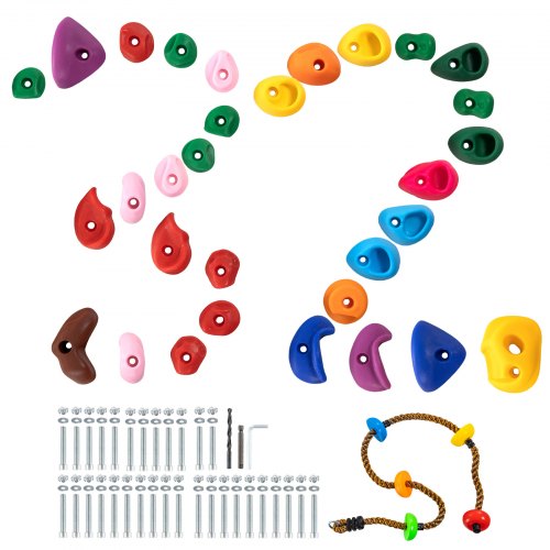 

VEVOR 32 Prese per Arrampicata su Roccia di Diverse Dimensioni, Rocce da Arrampicata di Multicolori per Bambini Adulti, con Corda da Arrampicata Colorata e Hardware di Montaggio, per Interni Esterni