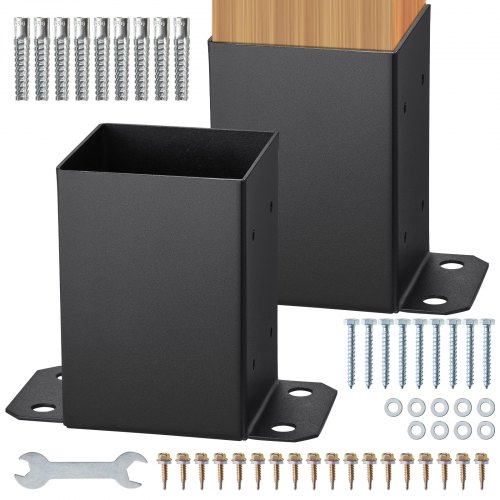 

VEVOR Confezione di Supporti 2 Pezzi per Pali in Legno 102 x 102 mm, Kit Base per Pali Interni 91 x 91 mm in Acciaio a Carbonio per Ancoraggio Pali in Legno Ringhiere, Corrimano di Terrazze, Portici