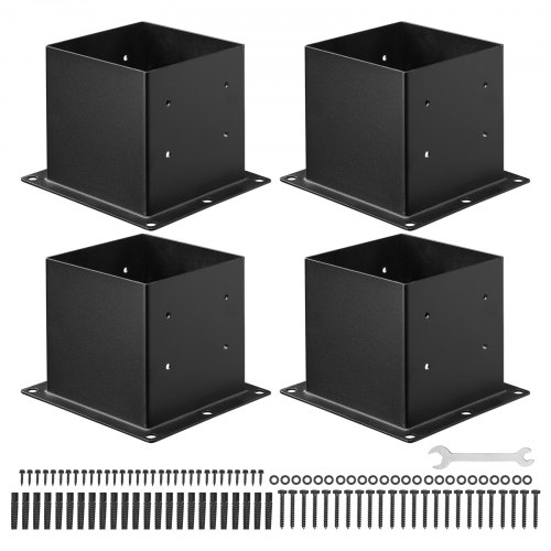 

VEVOR Base per Pali 96 x 96 mm Dimensioni Interne 92 x 92 mm Staffe per Pali in Acciaio al Carbonio per Impieghi Gravosi, per Supporto Ringhiera per Gazebo, Piastra di Base per Ponte, 4 PZ, Nero