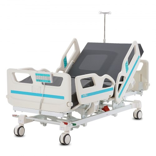 

VEVOR Letto Ospedaliero con 5 Funzioni, Letto per Terapia Intensiva Medica Elettrico con Posizione Sedia Cardio, Trendelenburg Inverso, Rotelle Bloccabili per Uso Ospedaliero Domestico Carico 250kg