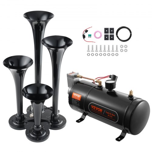 

VEVOR Set Clacson da Camion Auto, Set da 4 Trombe Clacson 150 dB per Camioncini, Compressore d'Aria da 12V Pressione 120 PSI, Serbatoio 3 Litri con Manometro per Veicolo a 12V, Camion, Furgone, Barca