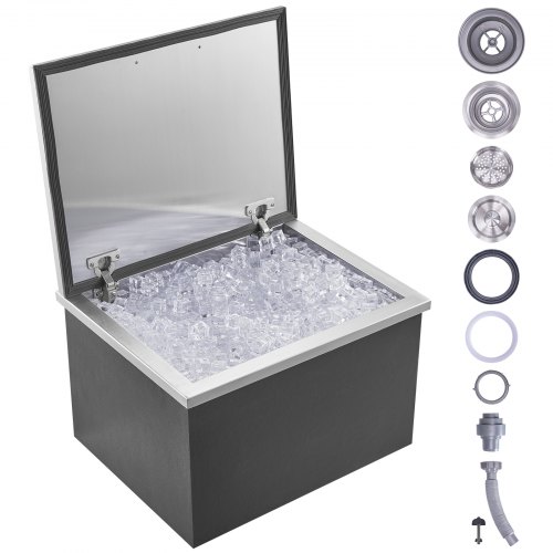 

VEVOR Contenitore per Ghiaccio da Incasso 44,24 L 507x407x333 mm, Contenitore per Ghiaccio Coibentato in Acciaio Inox, Tubo Flessibile e Tappo di Scarico Inclusi, per Bevande Fresche, Cucina, Bar