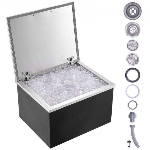 

VEVOR Vaschetta per ghiaccio da incasso 82,6 L 710x406x437 mm, vaschetta per ghiaccio isolata in acciaio inox, con coperchio incernierato, contenitore per cubetti di ghiaccio per bevande fresche