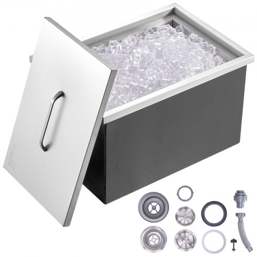 

VEVOR Vaschetta per Ghiaccio da Incasso Capienza max. 43,5L circa Dimensioni 558x430x306mm, Ghiacciaia da Incasso con Coperchio in Acciaio Inox Conservazione di Cubetti di Ghiaccio da Bar Feste Hotel