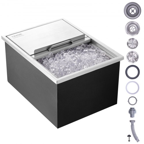 

VEVOR Vaschetta per Ghiaccio da Incasso Capienza max. 55,23L circa Dimensioni 608x457x333mm, Ghiacciaia da Incasso con Coperchio in Acciaio Inox Conservazione di Cubetti di Ghiaccio da Bar Feste Hotel