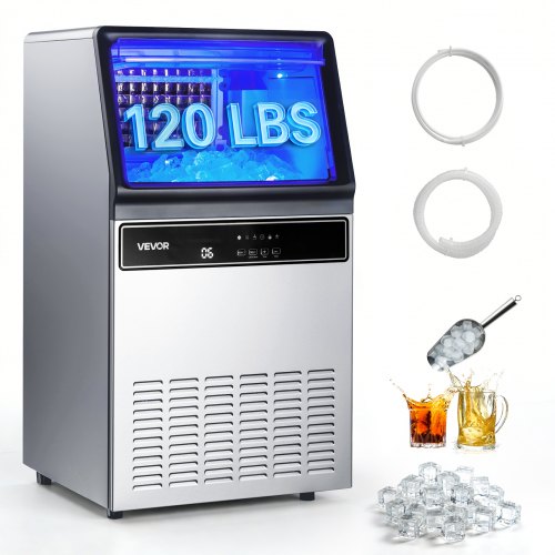

VEVOR Macchina per Ghiaccio Commerciale, 54,4kg / 24 ore con Capacità di Stoccaggio 15kg, 45 Cubetti per Ciclo, Macchina per Ghiaccio Sottobanco in Acciaio Inox con Display a LED, Autopulente, Bar
