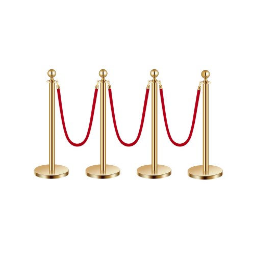 

VEVOR Paletto di Sostegno, Set di 4, Barriere di Controllo della Folla con 3 Corde di Velluto Rosso, Palo di Sostegno in Acciaio Inossidabile Dorato 1,5 m con Base Cava per Festa, Matrimonio, Mostra