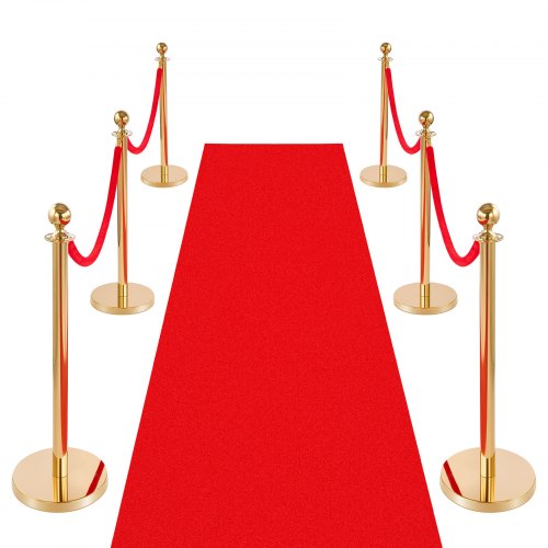 

VEVOR Barriere per Controllo della Folla con Tappeto Rosso, 4 Corde di Velluto Rosso, Coda di Pali di Sostegno in Acciaio Inossidabile Dorato con Base Cava per Teatro, Feste, Matrimoni, Mostre, Oro
