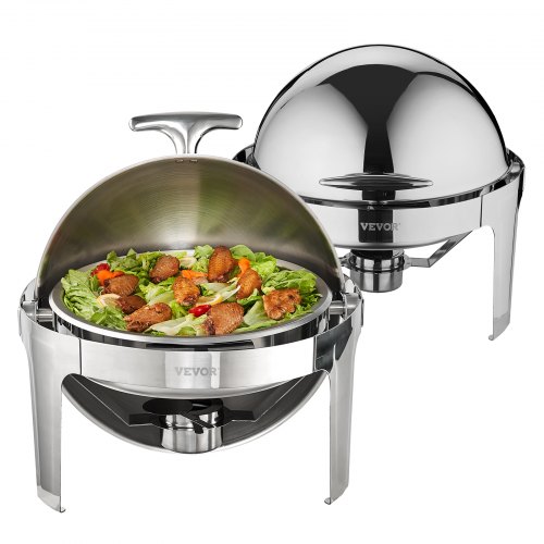 

VEVOR Set di Scaldavivande 2 Pezzi in Acciaio Inox per Servizio Buffet Catering Ristorazione Coperchio Arrotolabile Capienza Max. 5,5L, Set di Vassoio di Riscaldamento Scaldavivande Rotonda per Buffet