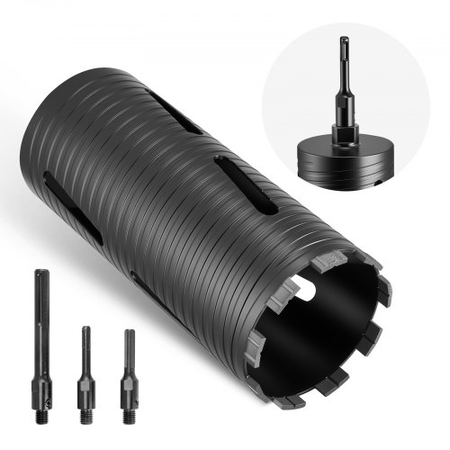 

VEVOR Punte per Muratura Diametro 102 mm, Profondità di Foratura 241 mm, Filettatura Interna M16, Punta Carotatrice Diamantata a Secco con 3 Adattatori, Chiave Esagonale per Cemento Armato