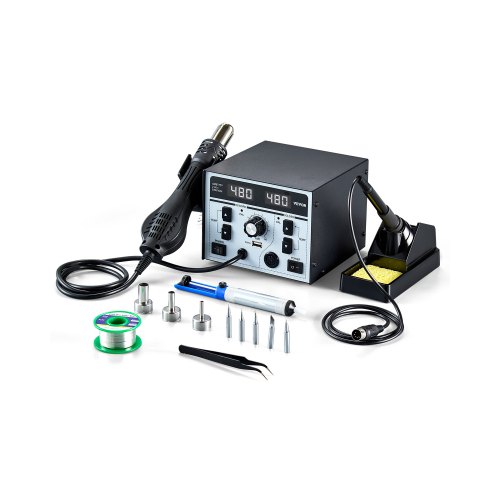 

VEVOR Stazione di Rilavorazione Saldatura ad Aria Calda 2 in 1, Stazione di Rilavorazione Saldatura con Display Digitale da 820 W con Porta di Ricarica USB da 5 V, Temperatura Flusso d'Aria Regolabile