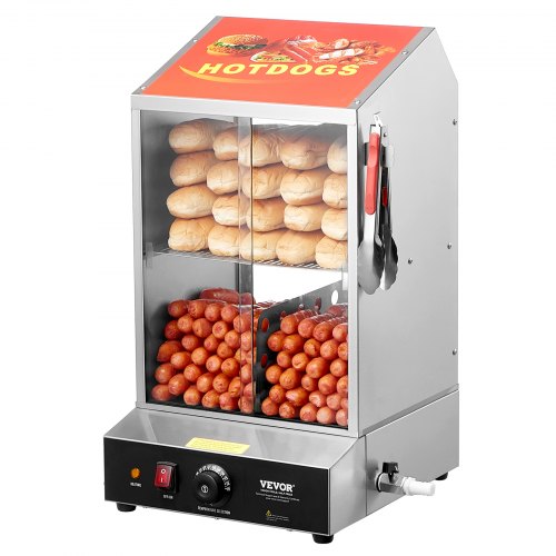 

VEVOR Macchine per Hot Dog a Vapore 37L da 2 Ripiani, Controllo Temperatura 30℃~85℃, Macchina Scalda Panini Elettrico con Porte Scorrevoli in Vetro Temperato Piastra Divisoria per Hot Dog Panini