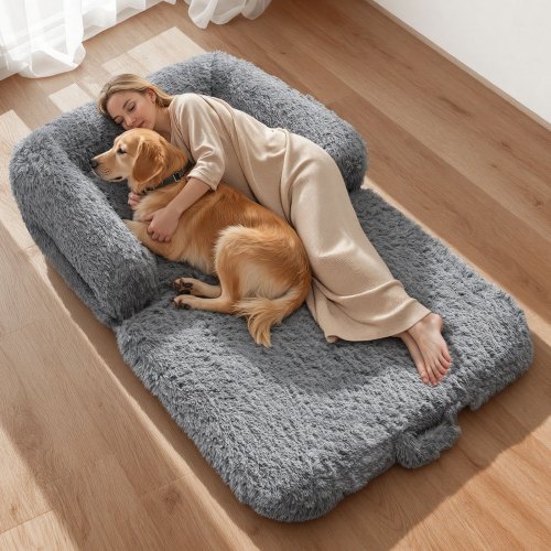 

VEVOR Cuccia per Cani Animali Domestici da 1810 x 1110 x 240 mm, Peluche Luogo per Cani di Taglia Umana, con Tasca Laterale, Maniglia e Cerniera, Rimovibile, Lavabile in Lavatrice, Grigio Scuro
