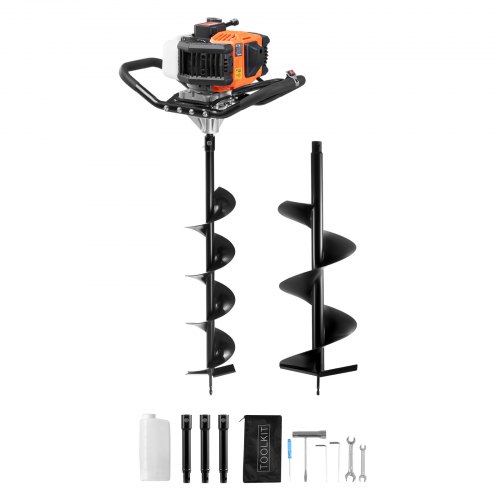

VEVOR Trivella con Motore a Benzina 52 CC 1450W Trapano a Benzina con Punte da 150 e 250 mm 3 Barre di Prolunga Trapano per Fori per Recinzione per Terreni Agricoli Piante da Giardino Arancione e Nero