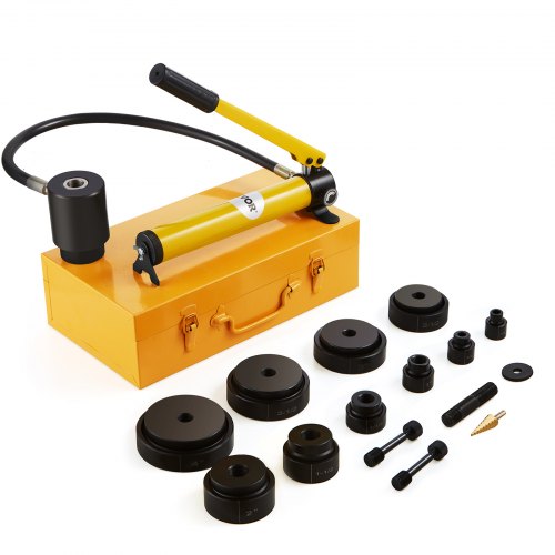 

VEVOR Kit di Punzonatrice Idraulica per Perforazione con 10 Dadi Pressione Massima da 15 Tonnellate, Kit di Utensili per Perforazione Idraulica in Acciaio Misura di Dadi 1,27cm-10,16cm con Tubo 75cm