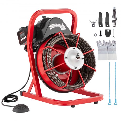 

VEVOR Macchina per Pulizia Scarichi 50 Piedi x 3/8 Pollici, Trivella Fognatura Alimentazione Manuale, Macchina Pulizia Scarichi Elettrica 250W 4 Taglierine Interruttore a Pedale Aria Compressa
