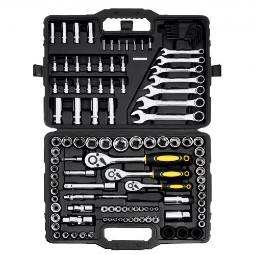 

VEVOR Set di Attrezzi Meccanici, 385 x 285 x 85 mm 121 Pezzi, Set di Attrezzi Meccanici SAE e Metrici con Bussola 6,35 mm 9,52 mm 12,7 mm con Punte Chiavi Maniglia a Cricchetto Custodia da Trasporto