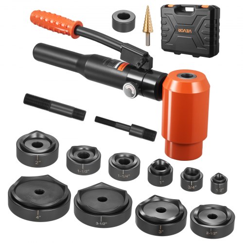 

VEVOR Kit di Perforazione Manuale, Set di Punzoni Idraulici da 15 T Kit di Utensili KO per Realizzazione di Fori 1,27 a 10,18 cm 10 Matrici per Armadi in Metallo, Controllo e Quadri Elettrici