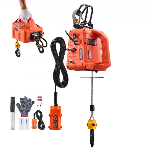 

VEVOR Verricello Paranco Elettrico di Sollevamento Capacità Carico 500 kg, Verricello Argano Elettrico Portatile da 1500 W, Altezza di Sollevamento 7,6 m, con Telecomando Manuale, Cablato Wireless
