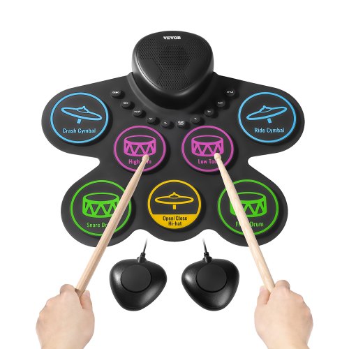 

VEVOR Batteria Elettronica a 7 Pad, Pad per Esercizi Arrotolabile, Set di Batteria Elettronica con Jack per Cuffie, Altoparlante Integrato, Doppio Pedale, Strumento Giocattolo Portatile per Bambini