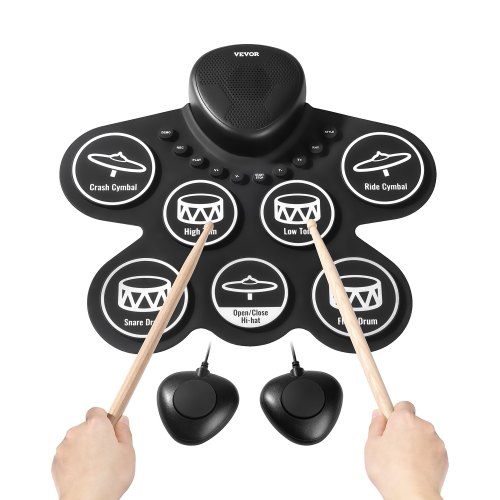 

VEVOR Batteria Elettronica a 7 Pad, Pad per Esercizi Arrotolabile, Set di Batteria Elettronica con Jack per Cuffie, Doppio Pedale, Altoparlante Integrato, Strumento Giocattolo Portatile per Bambini