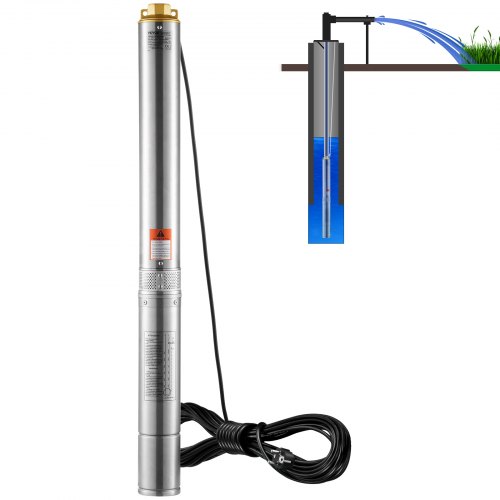 

VEVOR Pompa Sommergibile per Pozzi Profondi, IP68 1500W 230 V 50 Hz, Massima Portata 9,8 m³/h Prevalenza 108 m, Cavo Elettrico 9,1 m, Pompa Acciaio Inox per Irrigazione Industriale Uso Domestico