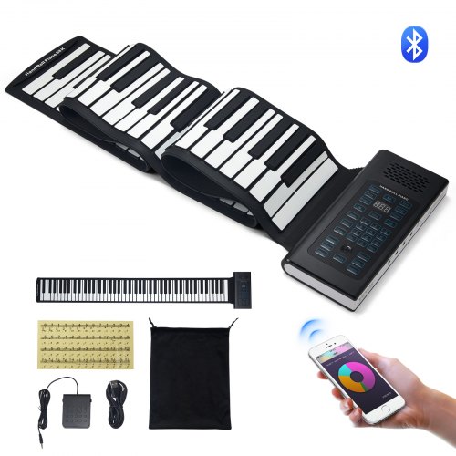 

VEVOR 88 Tasti Tastiera Pianoforte Arrotolabile, 128 Ritmi 128 Toni Portatile Digitale a Mano con Batteria Ricaricabile Altoparlante 2 W Display LED 5 Porte Funzione MIDI, Bambini Principianti Adulti