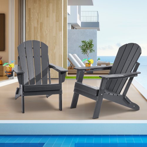 

VEVOR Sedie Adirondack in Plastica Set 2, Sedie da Giardino Pieghevoli Portatili Resistenti alle Intemperie per Esterni, Portabicchieri, Bracciolo Rilassante Ergonomico, per Giardino Cortile, Grigio