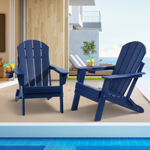 

VEVOR Sedie Adirondack in Plastica Set di 2, Sedie da Giardino Pieghevoli Portatili Resistenti alle Intemperie con Portabicchieri, Bracciolo Rilassante Ergonomico, per Giardino Cortile, Blu Marino