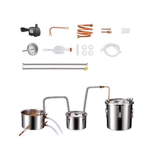 

VEVOR Kit Distillatore per Alcol Doppio Condensatore Serbatoio 11,4L Pompa 8W