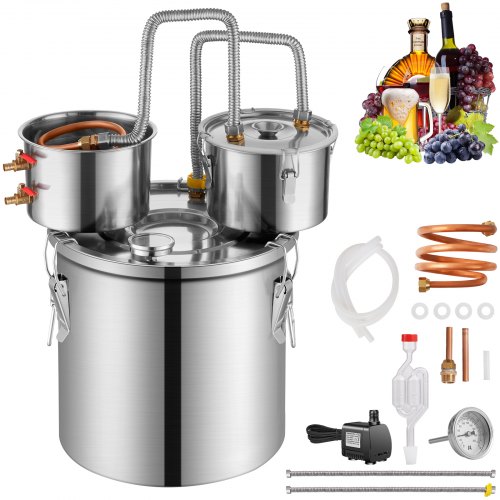 

VEVOR Distillatore Bevande Alcoliche Fusto Capienza ca. 11,4 L Kit di Distillatore di Alcol per Raffreddamento, Set di Distillatore a Doppio Condensatore con Distillazione Secondaria Liquore Alcolico