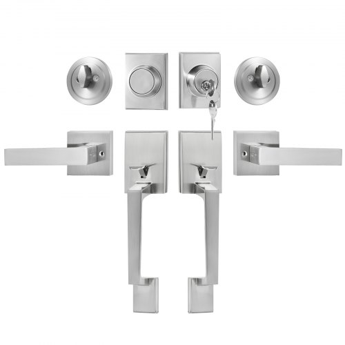 

VEVOR Set Maniglia per Porta Doppia, Set Serratura per Porta Doppia con Leva Maniglia Reversibile, Leva per Porta Quadrata in Nichel Satinato, Set Maniglia per Porta Doppia
