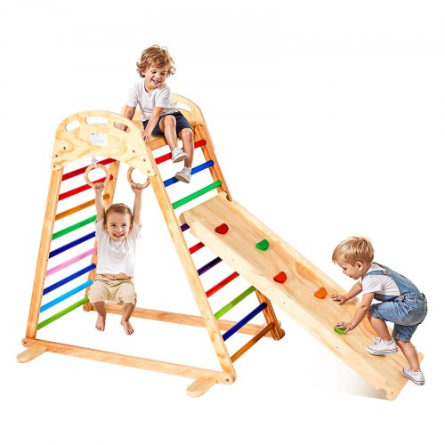 

VEVOR Parco Giochi al Coperto, Set da Gioco in Legno con Roccia da Arrampicata, Scivolo, Scala in Legno e Anelli da Palestra, Giocattoli da Arrampicata in Stile Montessori Capacità di Peso 100 kg