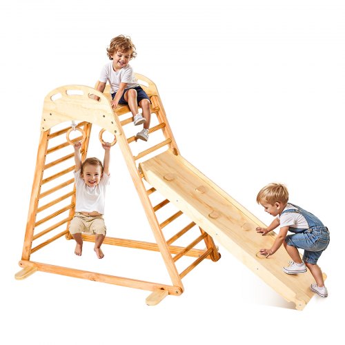 

VEVOR Parco Giochi al Coperto, Set da Gioco in Legno, Capacità di Peso 100 kg, con Roccia da Arrampicata, Scivolo, Scala in Legno e Anelli da Palestra, Giocattoli da Arrampicata in Stile Montessori