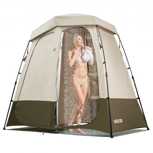 

VEVOR Tenda da Doccia da Campeggio Pieghevole a 2 Stanze, Spogliatoio con Picchetti, Corde, Borsa per il Trasporto e Traversa, Tessuto Oxford 150D con Rivestimento Argentato, per Campeggio, Spiaggia