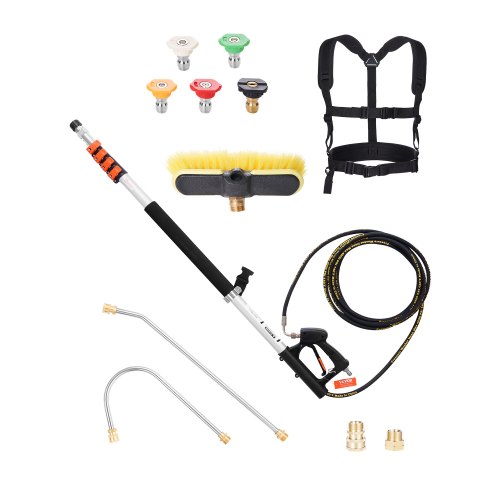 

VEVOR Lancia Telescopica per Idropulitrice, 5437 mm, 275 bar, Lancia Telescopica con Prolunghe, Pulitore per Grondaie, Testina Spazzola, 5 Ugelli Spruzzo, Adattatore e Cintura di Supporto Regolabile