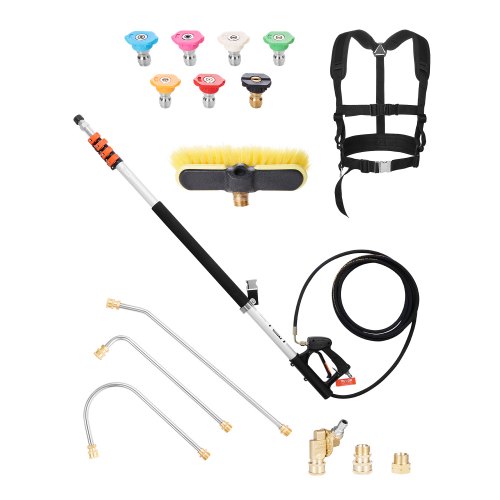 

VEVOR Lancia Telescopica per Idropulitrice, 6358 mm, 275 bar, Lancia Telescopica con Prolunghe, Pulitore per Grondaie, Testina Spazzola, 7 Ugelli Spruzzo, Adattatore, Cintura, Giunto Girevole