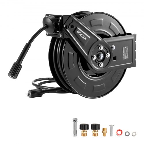 

VEVOR Avvolgitubo per Idropulitrice, in Acciaio Retrattile da 18,3 m x 6,4 mm, 4000 PSI max, Riavvolgimento Automatico, Flessibile, Montaggio a Parete Pavimento, per Lavaggio Auto, Giardino