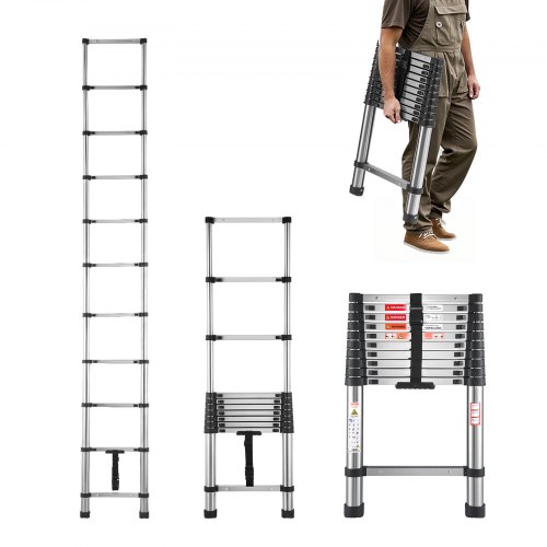 

VEVOR Scala Telescopica Portatili a 11 Gradini, Capacità di Carico di 150 kg Scala Estensibile Leggera in Acciaio Inossidabile da 3140 mm Piedini Antiscivolo, per Casa, Camper, Soffitta