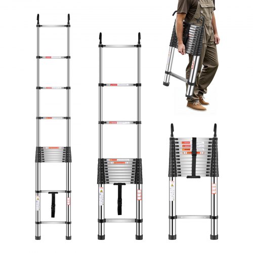 

VEVOR Scala Telescopica a 13 Gradini, Capacità di Carico di 150 kg Scala Estensibile Leggera in Acciaio Inox, Altezza Massima di 5030 mm Piedini Antiscivolo, per Casa, Camper, Soffitta