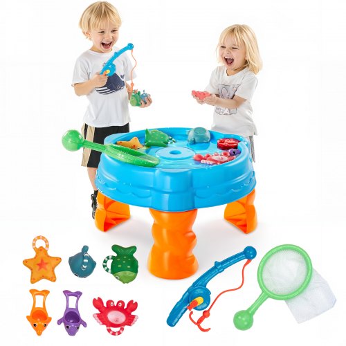 

VEVOR Tavolo da Gioco per Sabbia Acqua con 9 Accessori Giocattolo, Tavolo d'Acqua per Bambini Piccoli per Attività Sensoriali con Set di Giochi di Pesca, Sicuro e Durevole, Facile da Pulire, Blu