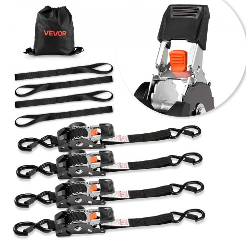 

VEVOR Cinghie di Fissaggio con Doppio Gancio a S da 25,4 mm x 3 m, Resistenza alla Rottura di 544 kg, Borsa per il Trasporto, per Traslochi, Rimorchi, Motociclette, Kayak, Tetto, Confezione da 4