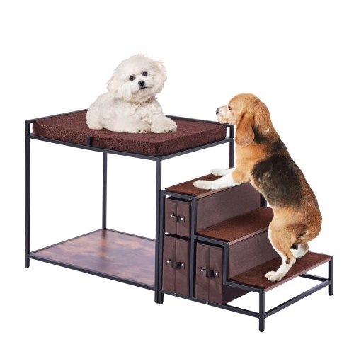 

VEVOR Letto a Castello per Animali Domestici con Scale, Trespolo per Finestra per Cani/Gatti con Contenitore, Divano per Dormire Accanto a Letto a Più Livelli, Taglia Media, Uso Interno, Marrone Scuro