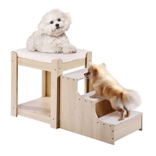 

VEVOR Letto a Castello per Animali Domestici con Scale, Trespolo per Finestra per Cani/Gatti a più livelli per Uso Interno Accanto a Letto, Piattaforma di Seduta Rialzata con Cuscino in Schiuma, Beige