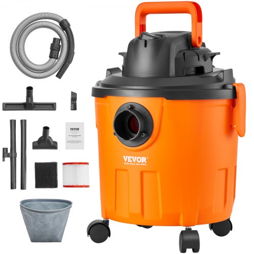 

VEVOR Aspiraliquidi da officina aspirapolvere con ruote 18L max. 6HP arancione