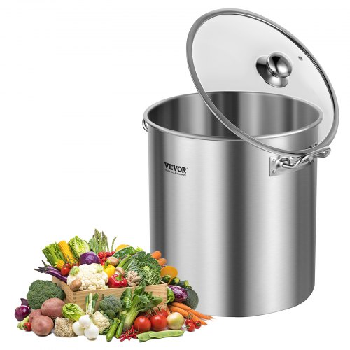 

VEVOR Pentola in Acciaio Inossidabile, Pentola 22,7L per Salse con Coperchio e Manico, Pentola Resistente di Grado Commerciale, Trattamento di Macinazione, per Cottura a Vapore, Bollitura, Argento