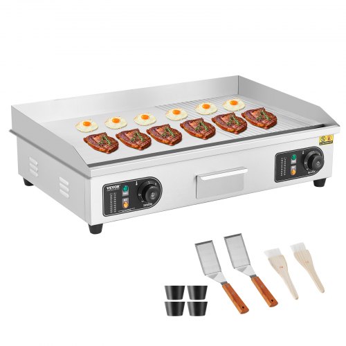 

VEVOR Piastra Elettrica Commerciale, Piastra Half-Flat Top da 4400 W, Temperatura Regolabile 50 - 300°C, 73 x 40 x 1 cm Piastra in Acciaio Inossidabile con 2 Pale 2 Spazzole per la Casa Ristorante
