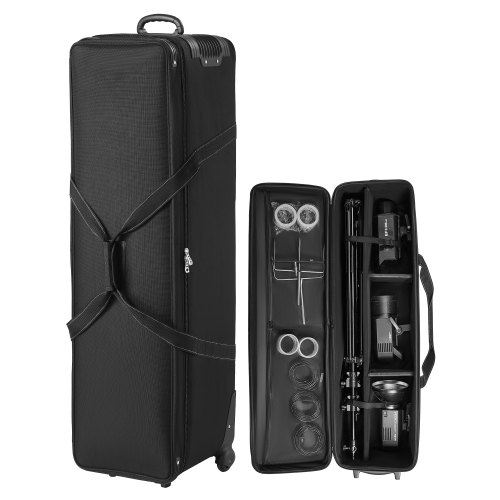 

VEVOR Trolley per Attrezzatura da Studio da 131 x 36,5 x 38 cm Borsa per Fotocamera con Rotelle, Borsa per Trasporto con Ruote Cinghie Scomparto Imbottito Maniglia, per Supporti per Luci, Treppiedi