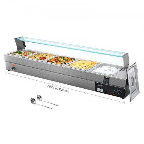 

VEVOR Scaldavivande Commerciale da Banco Scaldavivande Elettrico 1500 W a Vapore con 5 Contenitori in Acciaio Inox Temperatura Regolabile tra 30 e 80 °C per Catering, Buffet Feste