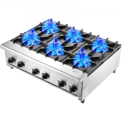 

VEVOR Cucina a Gas Commerciale con 6 Fuochi, Piano Cottura a Gas Propano e Naturale, Piastra Riscaldante a Gas in Acciaio Inossidabile, Attrezzatura da Cucina Commerciale per Ristoranti, 42 KW